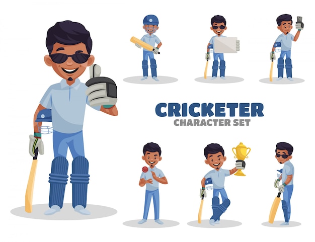 Illustration De Dessin Animé Du Jeu De Caractères De Cricket