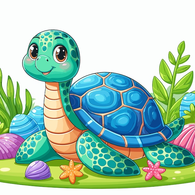 Vecteur illustration de dessin animé du vecteur de la tortue mignonne