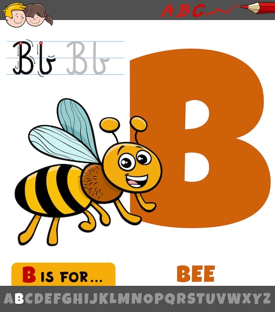 Illustration De Dessin Animé éducatif De La Lettre B De L'alphabet Avec Le Caractère Animal Insecte Abeille Sauvage