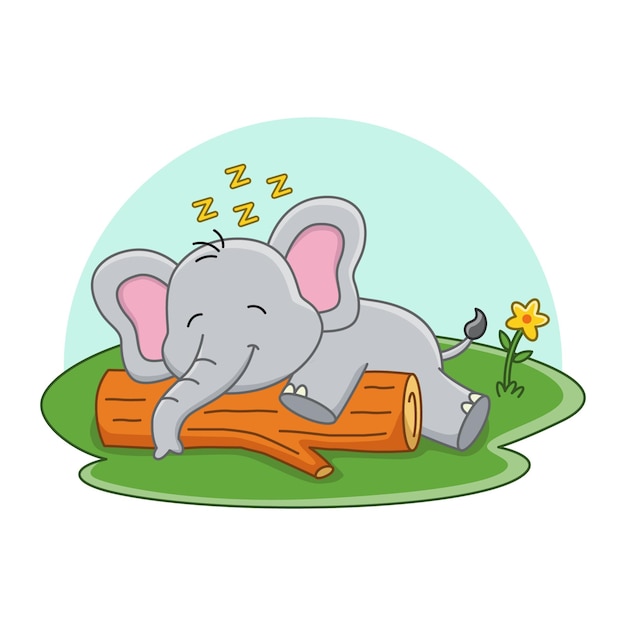 Illustration De Dessin Animé D'un éléphant Mignon Endormi
