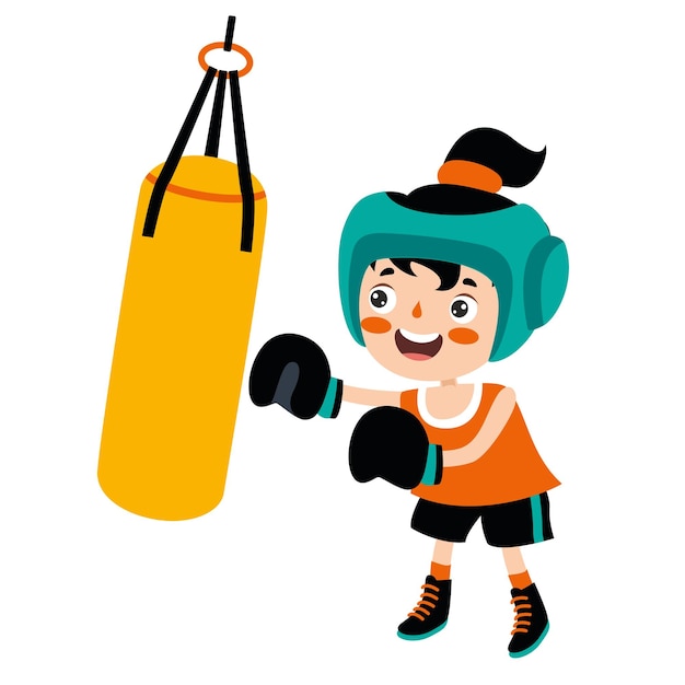 Illustration De Dessin Animé D'un Enfant De Boxe