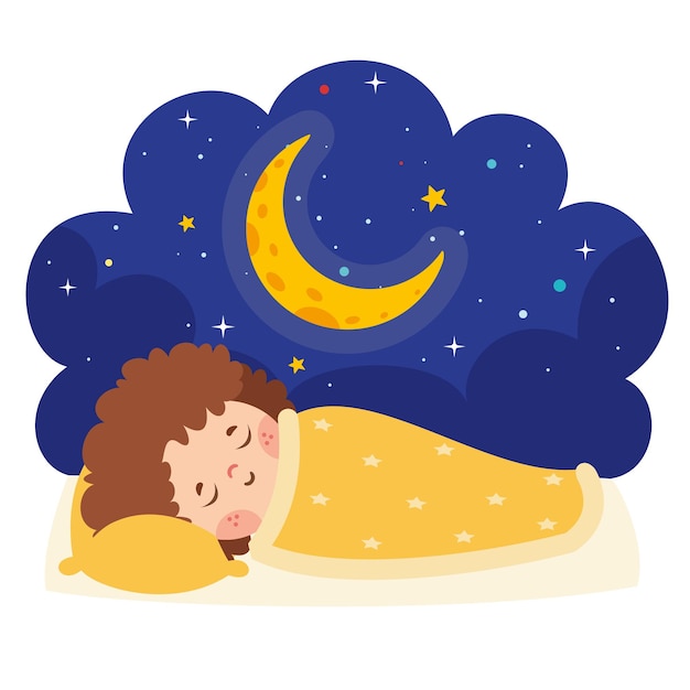 Vecteur illustration de dessin animé d'un enfant endormi