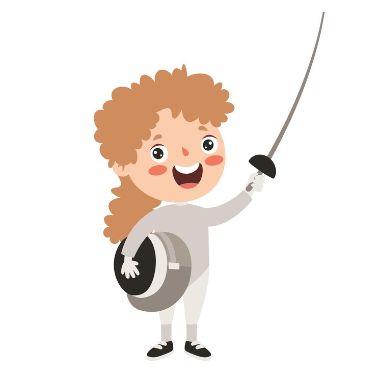 Vecteur illustration de dessin animé d'un enfant jouant à l'escrime