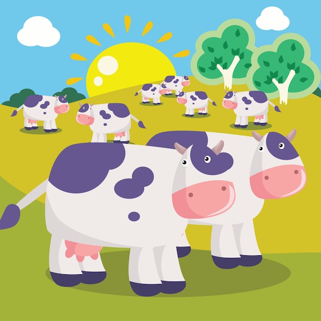 Illustration De Dessin Animé De Ferme Bovine