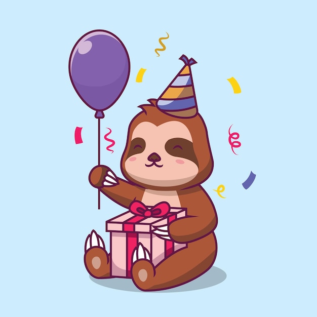 Illustration De Dessin Animé De Fête D'anniversaire Paresseux Mignon