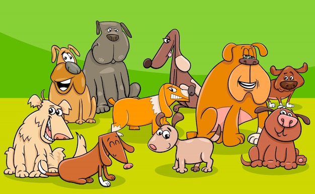 Vecteur illustration de dessin animé de groupe de chiens drôles