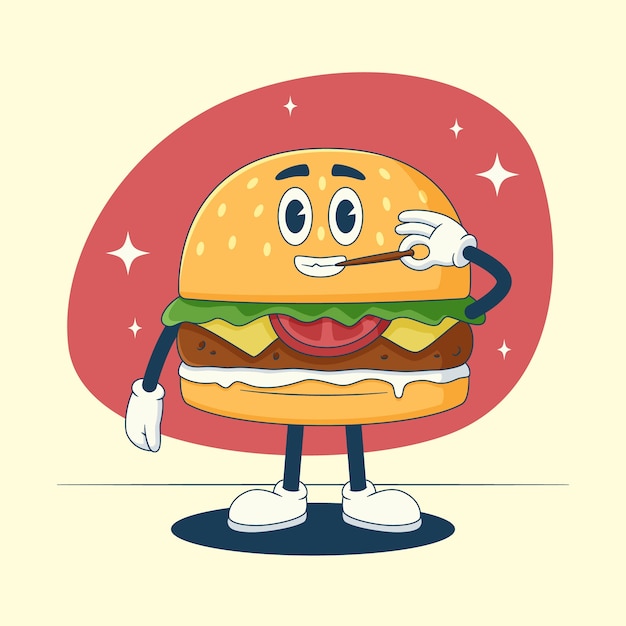 Vecteur illustration de dessin animé de hamburger dessiné à la main