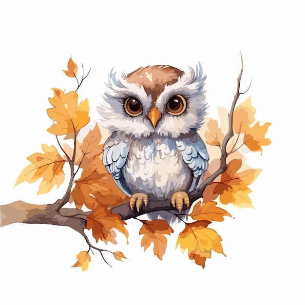 Illustration De Dessin Animé De Hibou Dessiné à La Main Style Automne Hibou Aquarelle