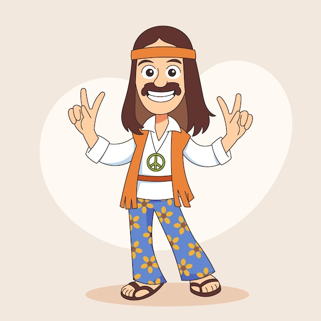 Illustration de dessin animé hippie dessinée à la main