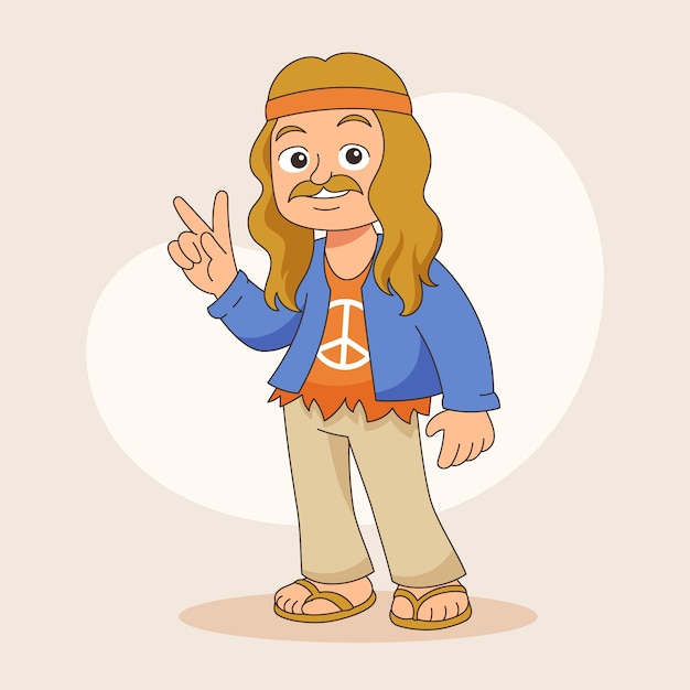 Illustration de dessin animé hippie dessinée à la main