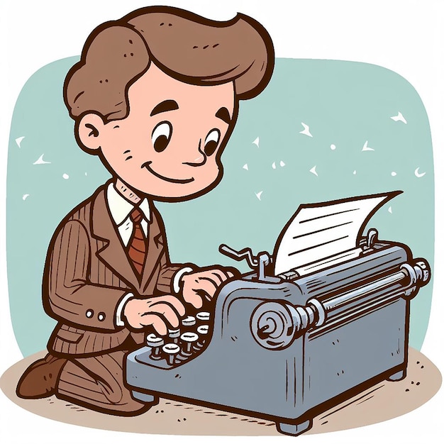 Vecteur illustration de dessin animé d'un homme tapant sur une machine à écrire classique