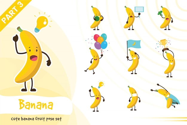 Illustration de dessin animé de jeu de fruits banane mignon