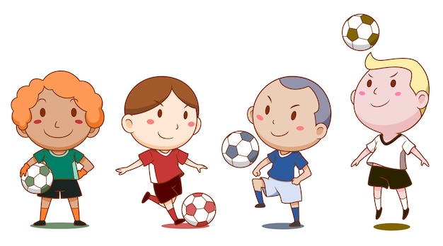 Illustration De Dessin Animé De Joueurs De Football Mignon.