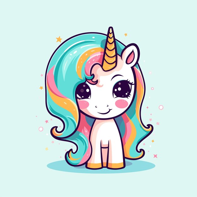 Vecteur illustration de dessin animé de licorne magique dessinée à la main