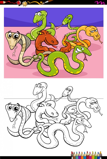 Illustration De Dessin Animé De Livre De Coloriage De Serpents Drôles