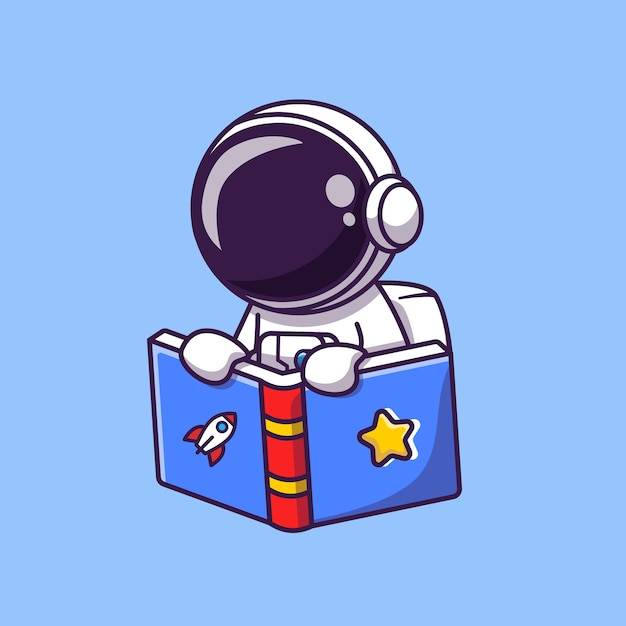 Illustration De Dessin Animé De Livre De Lecture Astronaute Mignon. Concept D'éducation Scientifique. Style De Bande Dessinée Plat