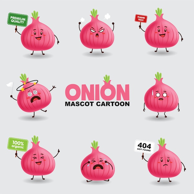 Illustration de dessin animé de mascotte. Oignon dans plusieurs pose. fond isolé.