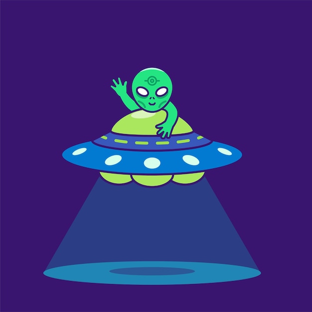 Illustration De Dessin Animé Mignon Alien équitation Ufo