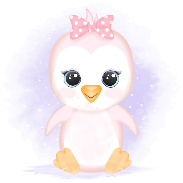 Illustration de dessin animé mignon bébé pingouin dessiné à la main