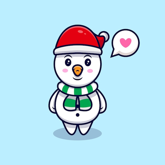 Illustration De Dessin Animé Mignon Bonhomme De Neige Amour Hiver Mascotte.