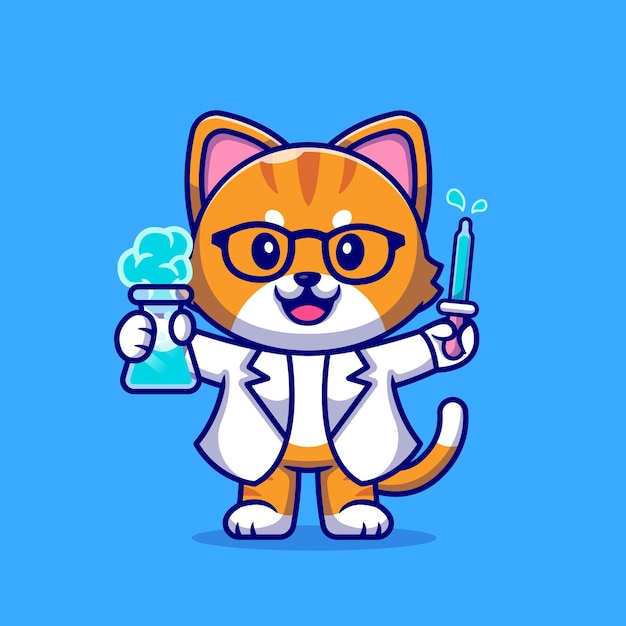 Vecteur illustration de dessin animé mignon chat scientifique.