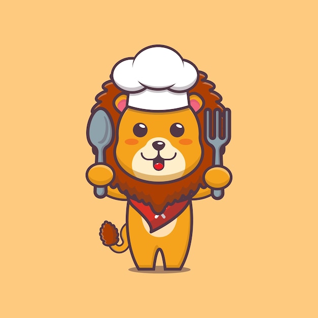 Illustration De Dessin Animé Mignon Chef Lion