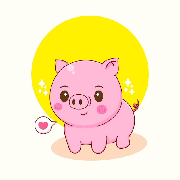 Vecteur illustration de dessin animé mignon cochon heureux personnage