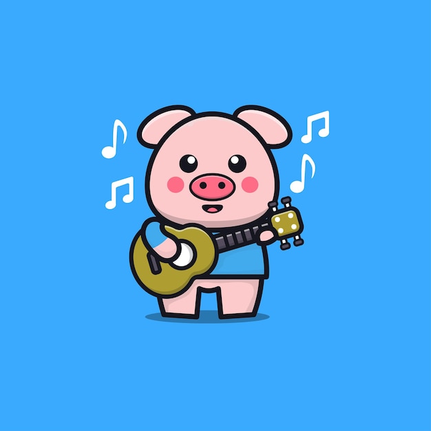 illustration de dessin animé mignon cochon jouer guitare