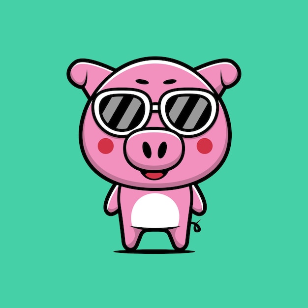 Illustration De Dessin Animé Mignon Cochon Portant Des Lunettes