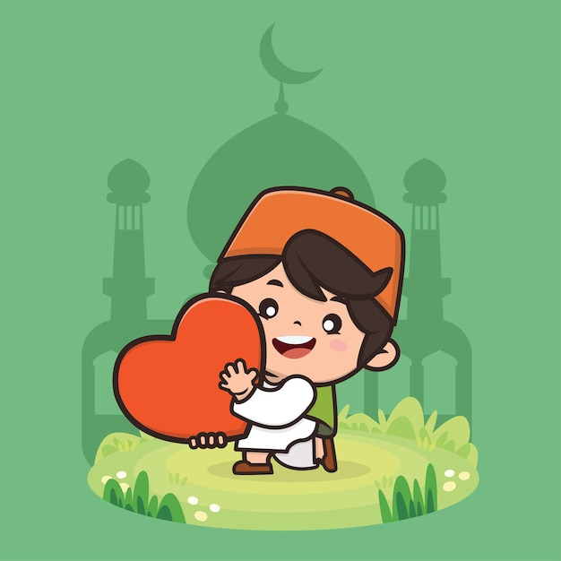 Vecteur illustration de dessin animé mignon garçon musulman ramadan