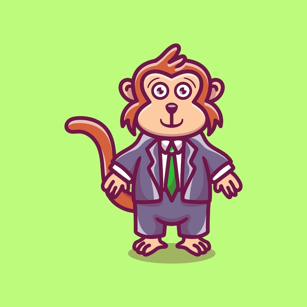 Vecteur illustration de dessin animé mignon homme d'affaires patron singe