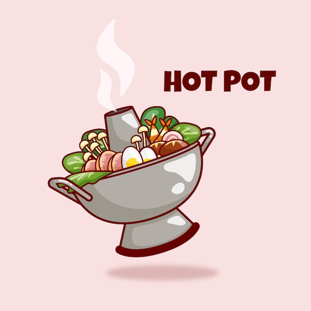 Vecteur illustration de dessin animé mignon hot pot