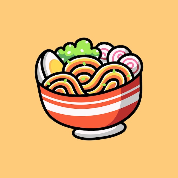 Vecteur illustration de dessin animé mignon de nouilles ramen doodle