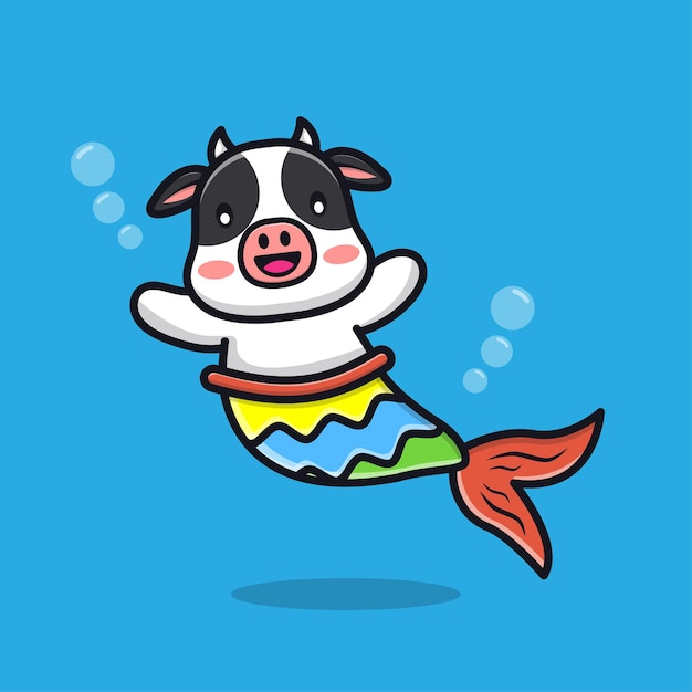 Illustration De Dessin Animé Mignon Vache Sirène