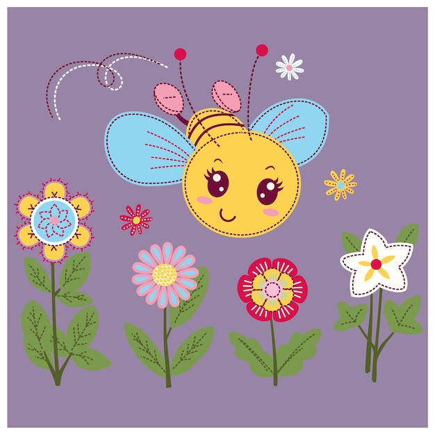 illustration de dessin animé mignon vecteur abeille miel