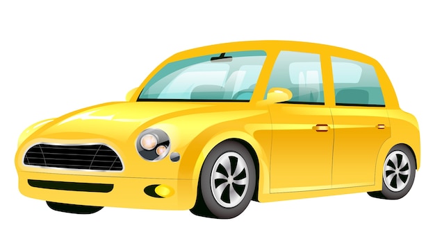 Vecteur illustration de dessin animé de mini cooper jaune. objet de couleur plate de véhicule personnel à l'ancienne. transport vintage isolé sur fond blanc. vue d'angle automobile rétro vide