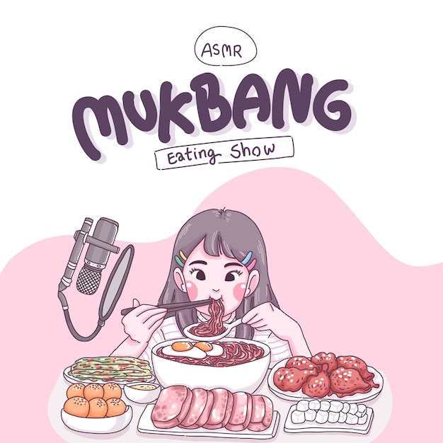 Illustration De Dessin Animé De Mukbang.