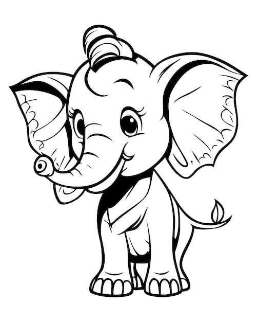 Vecteur illustration de dessin animé en noir et blanc d'un animal éléphant pour un livre de coloriage