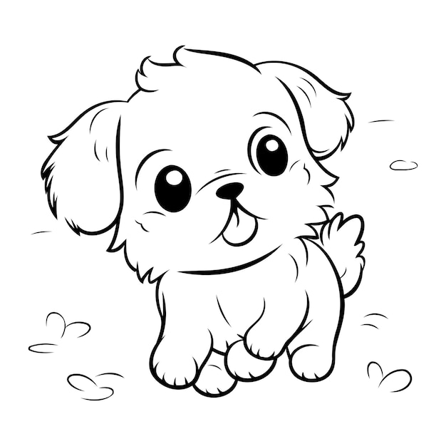 Illustration De Dessin Animé En Noir Et Blanc Du Personnage Animal De Chien Chiot Mignon Pour Livre De Coloriage