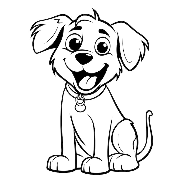 Vecteur illustration de dessin animé en noir et blanc du personnage animal du chiot mignon pour le livre à colorier