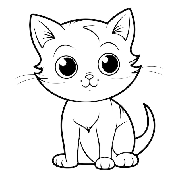 Vecteur illustration de dessin animé en noir et blanc d'un mignon personnage animal de chat pour livre à colorier