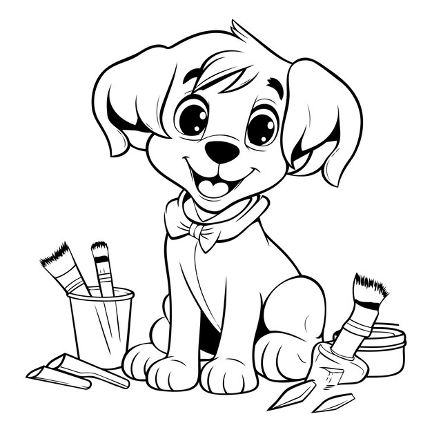 Vecteur illustration de dessin animé en noir et blanc d'un mignon personnage d'artiste pour livre à colorier