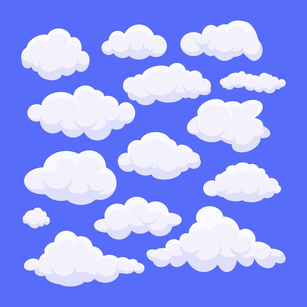 Une Illustration De Dessin Animé De Nuages Blancs Sur Fond Bleu.