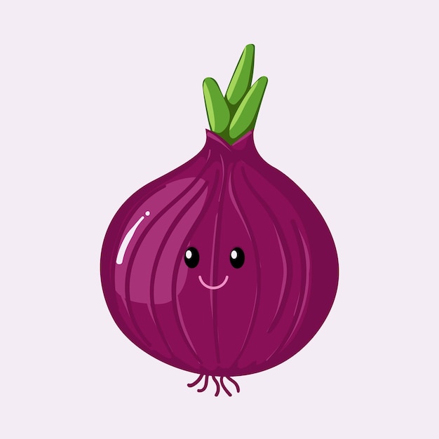 Illustration de dessin animé d'oignon rouge mignon vecteur dessiné à la main