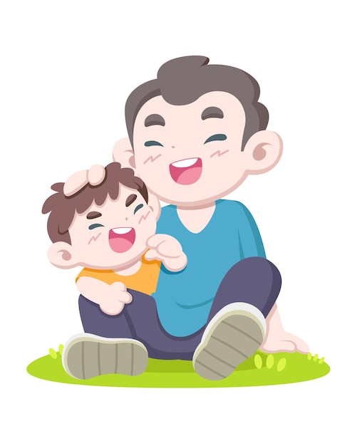 Illustration De Dessin Animé De Père Et Fils De Style Mignon