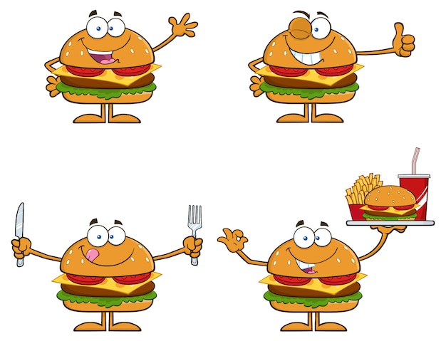 Vecteur illustration de dessin animé de personnages de hamburger