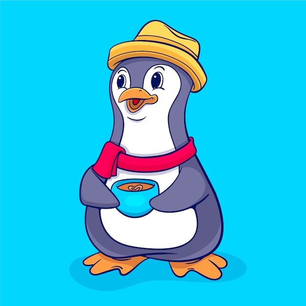 Illustration de dessin animé de pingouin dessinée à la main
