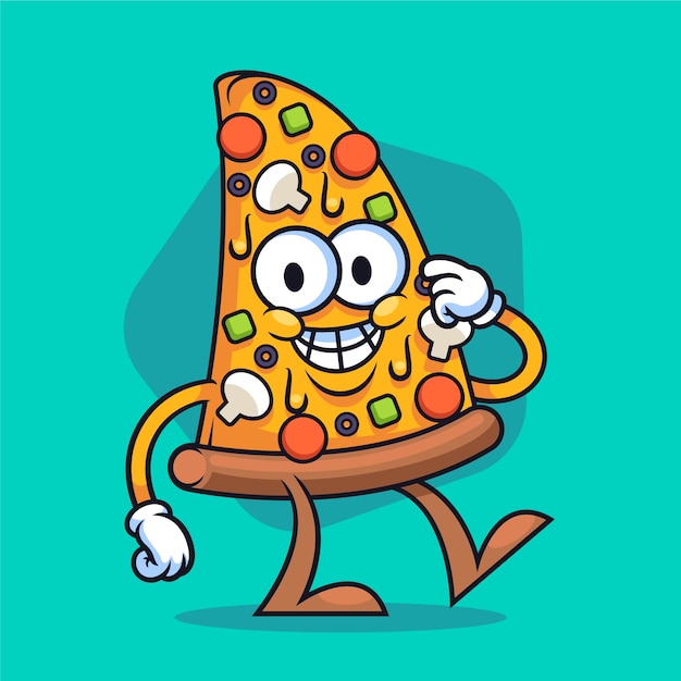 Vecteur illustration de dessin animé de pizza dessinée à la main