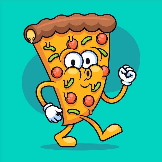 Vecteur illustration de dessin animé de pizza dessinée à la main