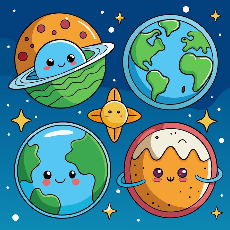 Vecteur une illustration de dessin animé de planètes dans l'espace avec